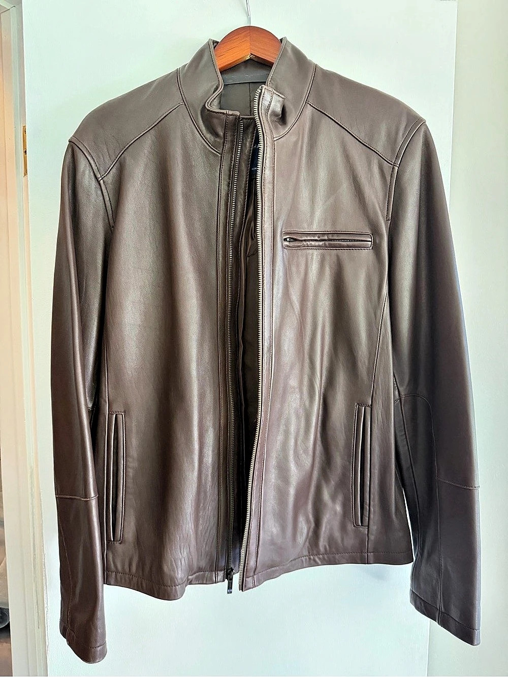 Cole Haan Leather Jacket Brown Size Medium